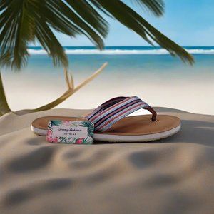 Tommy Bahama NEW Women's Canvas Blue/Red Stripes Flip-Flop Cushioned Sandals 7